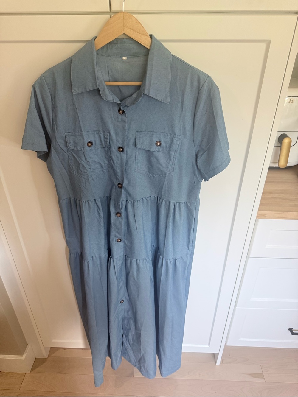 Women’s 2XL Chambray Denim Tiered Button-Front Midi/Maxi Dress – NWOT